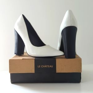 Le Chateau, Leather Block-heel Pump, Size 9, White